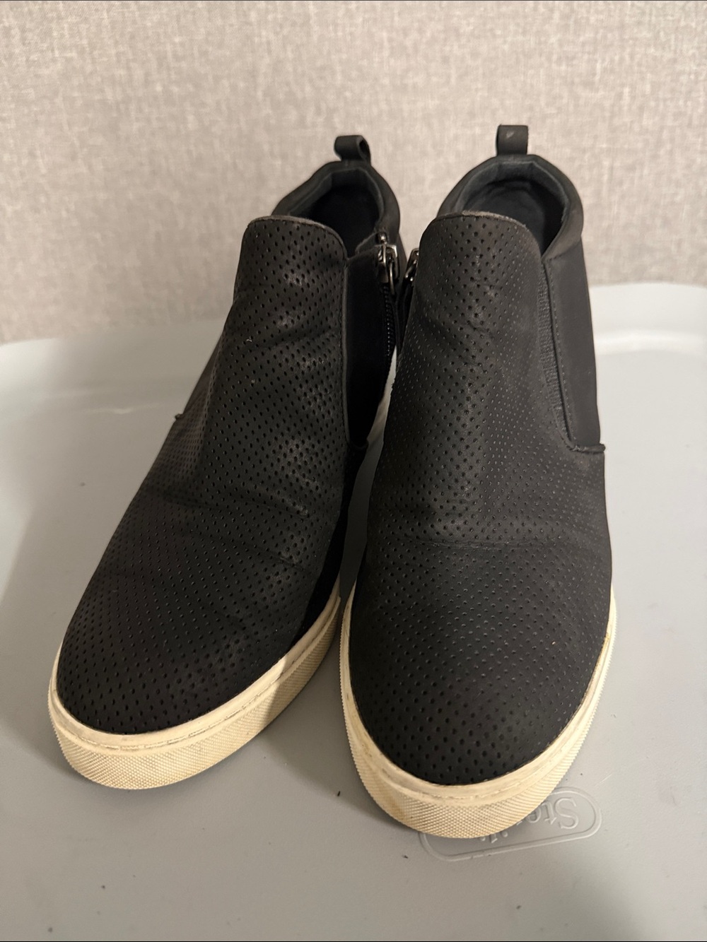 Susina Black Perforated Wedge Sneaker Boots with Cream Sole